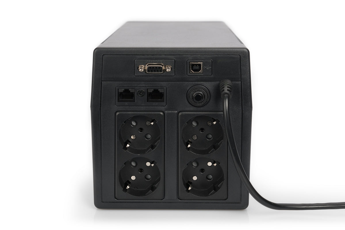 Digitus | Line-Interactive UPS | Line-Interactive UPS DN-170074, 1000VA, 600W, 2x 12V/7Ah battery, 4x CEE 7/7 outlet, 2x RJ45, 1x USB 2.0 type B, 1x RS232, LCD, Simulated Sine Wave, 338x150x162mm, 7.8kg | 1000 VA | 600 W