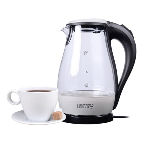Camry | Kettle | CR 1251 | Standard | 2000 W | 1.7 L | Glass | 360° rotational base | Glass/Black