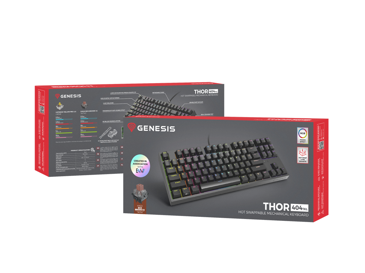 Genesis | THOR 404 TKL | Mechanical Gaming Keyboard | Wired | US | Kailh Box Brown V2 | Black | RGB