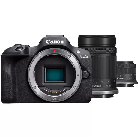 Canon | EOS R100 Mirrorless Camera + RF-S 18-45mm IS STM Lens + RF-S 55-210mm IS STM Lens | Megapixel 24.1 MP | Image stabilizer | ISO sensitivity (max) 256000 | Wi-Fi | Video recording | Manual | CMOS | Black