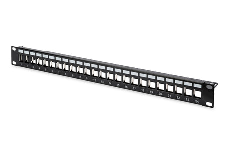 Digitus | Modular Patch Panel | DN-91411 | Layout Keystone Entry: Straight; Area of application: 483 mm (19") cabinet; Suitable for 483 mm (19") cabinet mounting; Housing material: 1.5 mm SPCC cold rolled stell sheet, powder-coated; Ports: 24 | Black