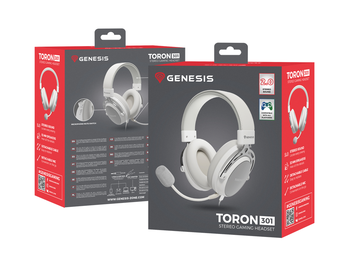 Genesis | Gaming Headset | Toron 301 | Wired | Over-Ear | Microphone | White