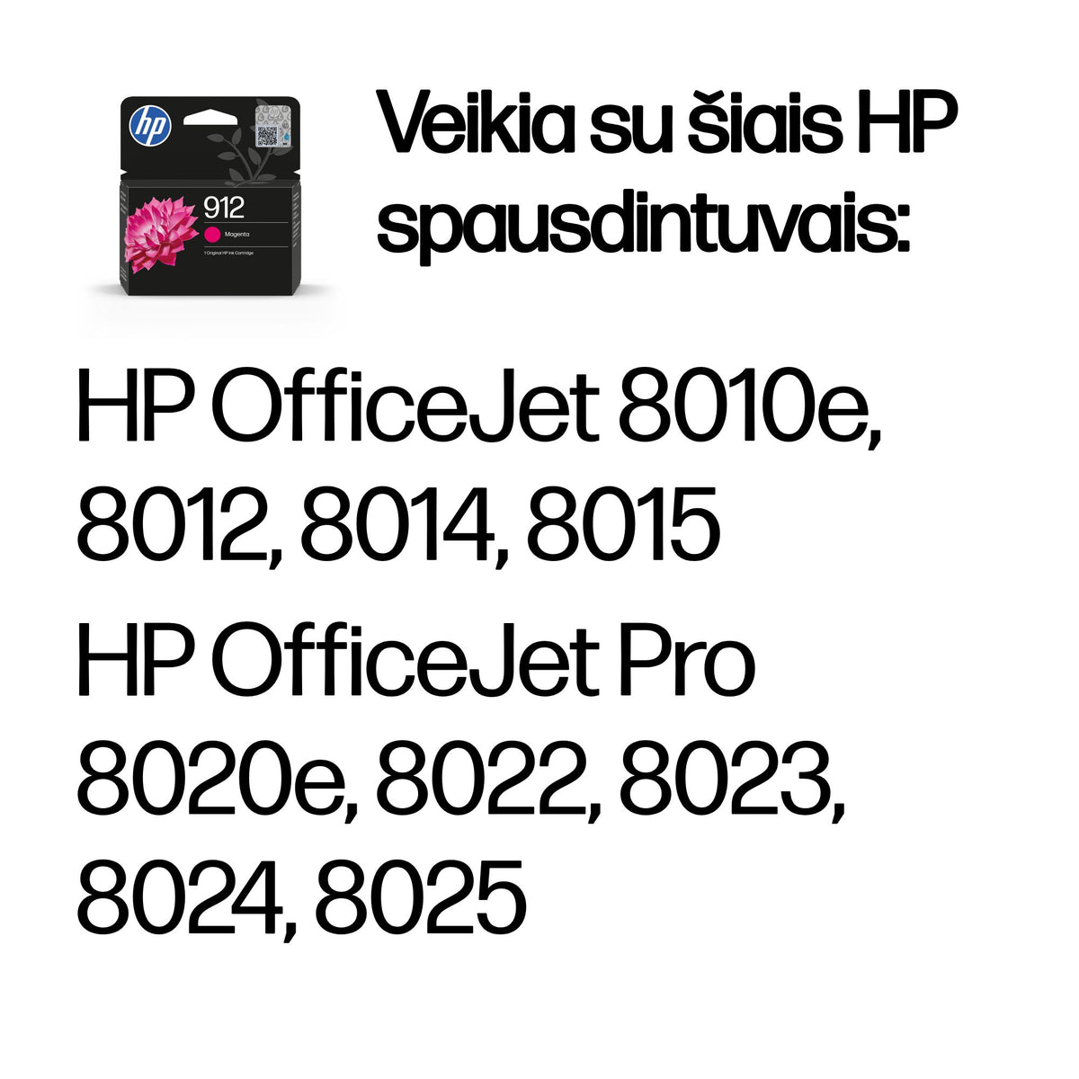 HP 912 (3YL78AE) Rašalinė kasetė, Purpurinė