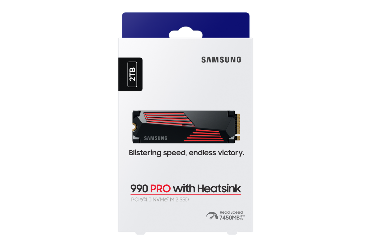 Samsung | 990 PRO with Heatsink | 2000 GB | SSD form factor M.2 2280 | Solid-state drive interface M.2 NVMe | Read speed 7450 MB/s | Write speed 6900 MB/s