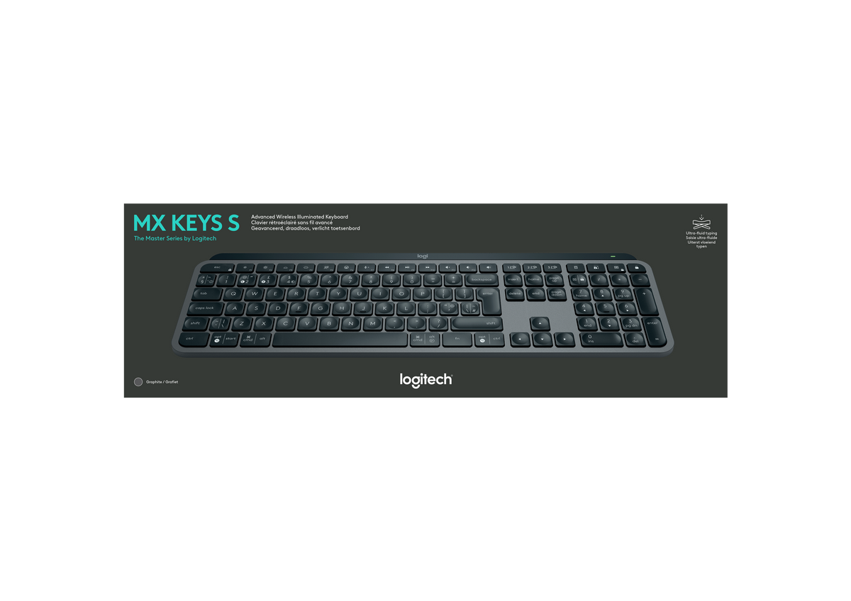 Logitech MX Keys S Belaidė klaviatūra, RF Wireless+Bluetooth, Illuminated, US Int, Graphite