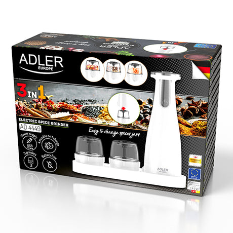 Adler | Electric Salt and pepper grinder | AD 4449w | Housing material ABS plastic | 7 W | Lithium | Matte White