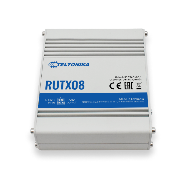 Teltonika | Industrial Router | RUTX08 | No Wi-Fi | 10/100/1000 Mbit/s | Ethernet LAN (RJ-45) ports 4 | Mesh Support No | MU-MiMO No | No mobile broadband | 1 | 24 month(s)