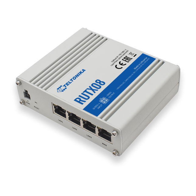 Teltonika | Industrial Router | RUTX08 | No Wi-Fi | 10/100/1000 Mbit/s | Ethernet LAN (RJ-45) ports 4 | Mesh Support No | MU-MiMO No | No mobile broadband | 1 | 24 month(s)