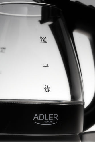 Adler | Kettle | AD 1224 | Standard | 2000 W | 1.5 L | Glass | 360° rotational base | Black