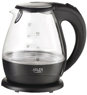 Adler | Kettle | AD 1224 | Standard | 2000 W | 1.5 L | Glass | 360° rotational base | Black