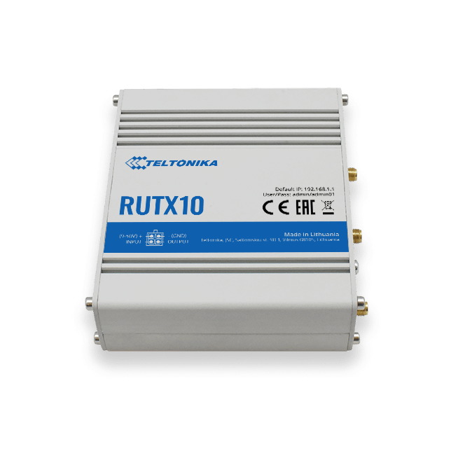 Teltonika | Industrial Router | RUTX10 | 802.11ac | 867 Mbit/s | 10/100/1000 Mbit/s | Mesh Support No | MU-MiMO No | No mobile broadband | 1 | 24 month(s)