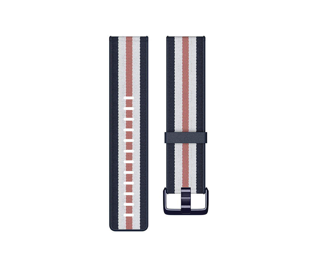 Fitbit | Versa-Lite Woven Hybrid Band, large, navy/pink | The Fitbit Versa woven hybrid band is made of polyester woven material on top and fluoroelastomer material on the bottom with an aluminium buckle. | The Fitbit Versa woven hybrid band is not water 