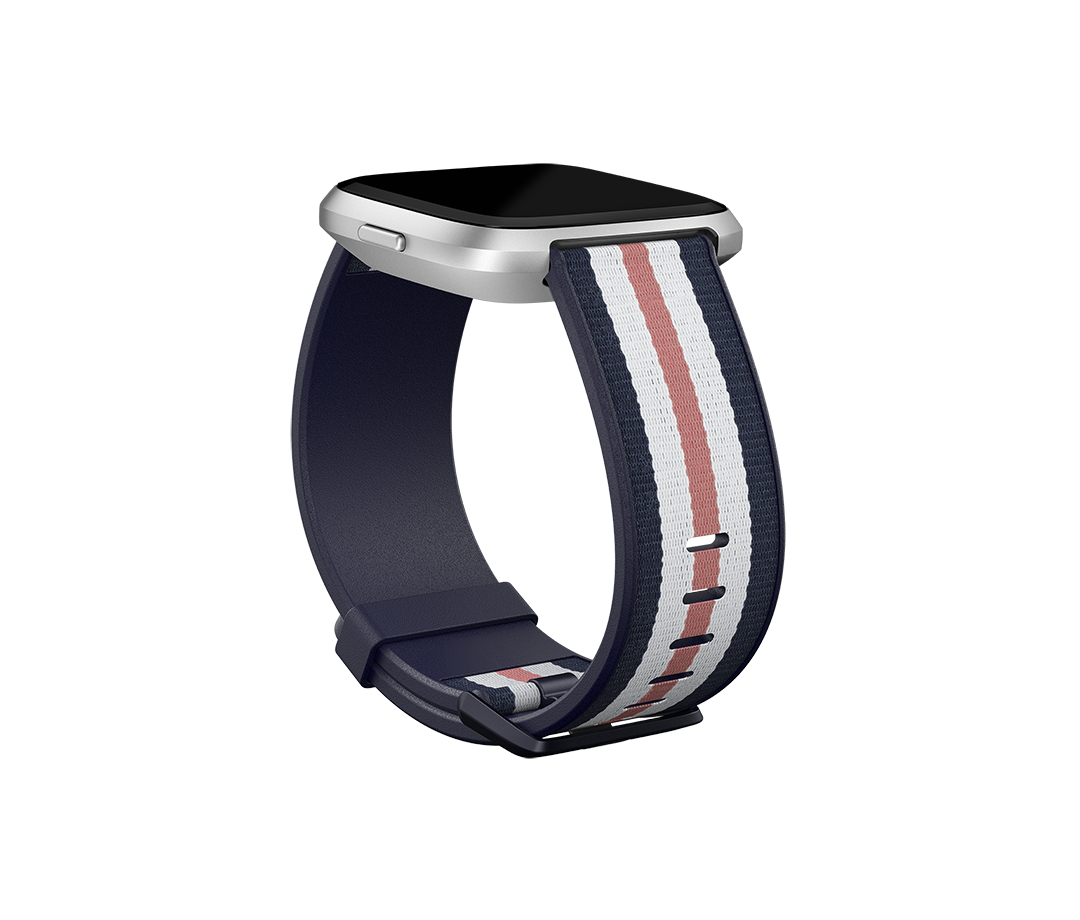 Fitbit | Versa-Lite Woven Hybrid Band, large, navy/pink | The Fitbit Versa woven hybrid band is made of polyester woven material on top and fluoroelastomer material on the bottom with an aluminium buckle. | The Fitbit Versa woven hybrid band is not water 