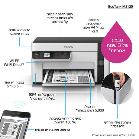 Epson | Multifunction compact printer | EcoTank M2120 | Inkjet | Mono | A4 | Wi-Fi | White