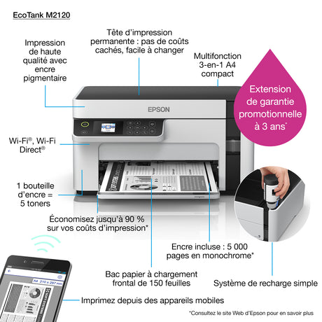 Epson | Multifunction compact printer | EcoTank M2120 | Inkjet | Mono | A4 | Wi-Fi | White