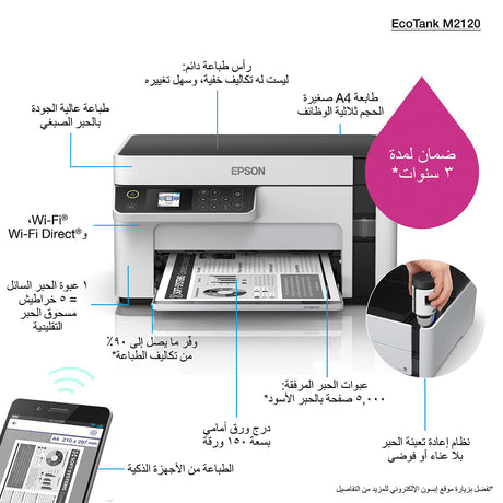 Epson | Multifunction compact printer | EcoTank M2120 | Inkjet | Mono | A4 | Wi-Fi | White