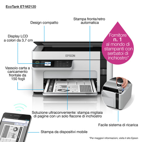 Epson | Multifunction compact printer | EcoTank M2120 | Inkjet | Mono | A4 | Wi-Fi | White