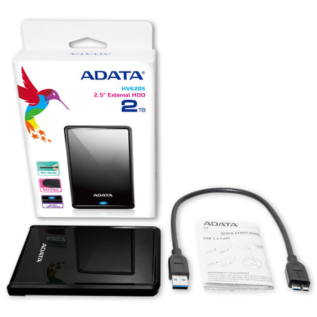 HV620S | 1000 GB | 2.5 " | USB 3.1 (backward compatible with USB 2.0) | Black | Connecting via USB 2.0 requires plugging in to two USB ports for sufficient power delivery. A USB Y-cable will be needed.