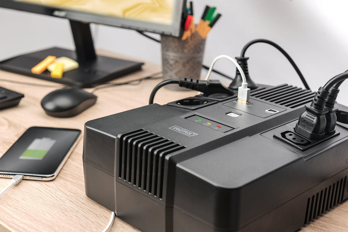 Digitus | All-in-One UPS | All-in-One UPS, 800VA/480W, LED 12V/9Ah x1, 4x CEE 7/7,3x IEC C13, USB, RJ45 | 800 VA | 480 W