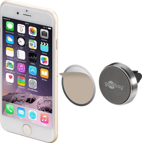 Goobay | Magnetic mount Metal Slim Design for smartphones (35mm) | 38685 | Black/Silver | Magnetic holder is suitable for almost every smartphone; Quick-Snap assembly technology for quick and easy use; Smart and almost invisible fastening option on the ca