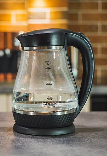 Adler | Kettle | AD 1274 | Standard | 2200 W | 1.7 L | Plastic/Glass | 360° rotational base | Black/Transparent
