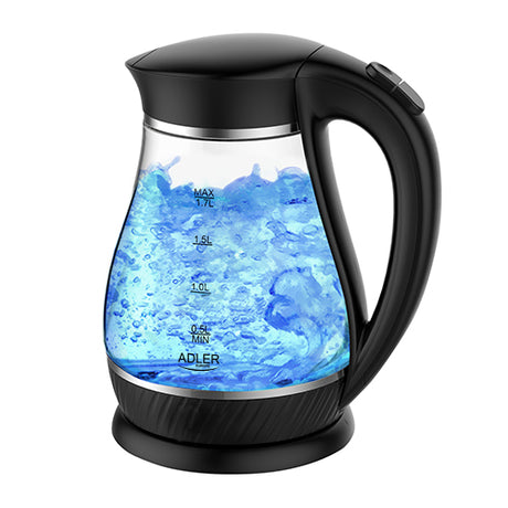 Adler | Kettle | AD 1274 | Standard | 2200 W | 1.7 L | Plastic/Glass | 360° rotational base | Black/Transparent