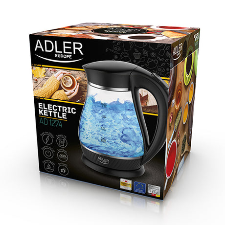 Adler | Kettle | AD 1274 | Standard | 2200 W | 1.7 L | Plastic/Glass | 360° rotational base | Black/Transparent