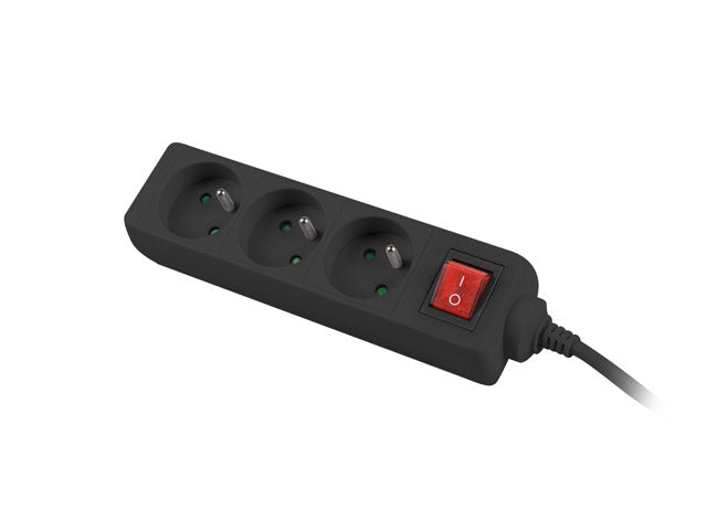 Lanberg Cable Power Strip, 3X French Outlets with Switch, Quality-Grade Copper, 3 m | PS1-03E-0300-BK