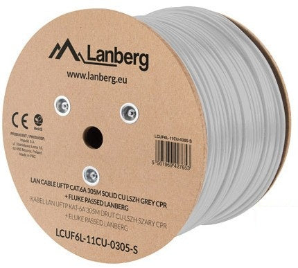 Lanberg | LAN Cable CAT.6A UFTP 305M Solid CU LSZH Grey CPR + Fluke Passed | LCUF6L-11CU-0305-S