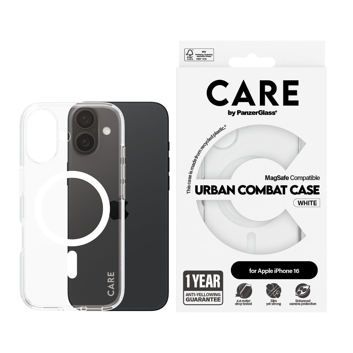 CARE Flagship Case | Back cover | Apple | iPhone 16 | Recycled plastic | White | MagSafe