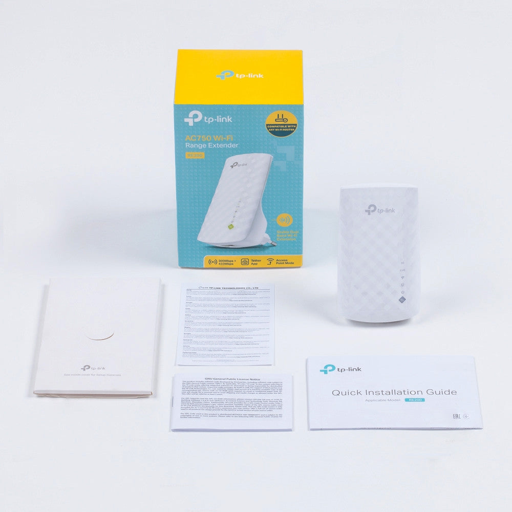 TP-LINK | Extender | RE200 | 802.11ac | 2.4GHz/5GHz | 300+433  Mbit/s | 10/100 Mbit/s | Ethernet LAN (RJ-45) ports 1 | MU-MiMO No | no PoE | Antenna type 3xInternal