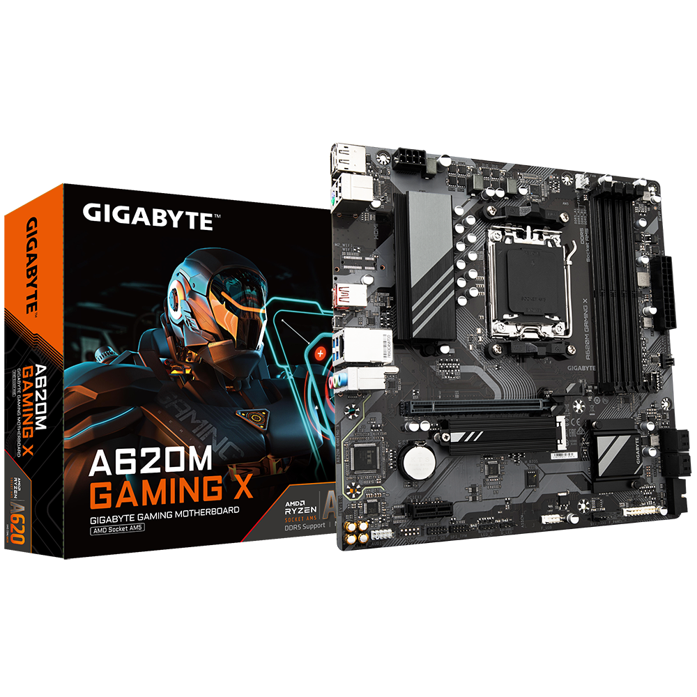 Gigabyte | A620M GAMING XG10 | Processor family AMD | Processor socket AM5 | DDR5 DIMM | Memory slots 4 | Supported hard disk drive interfaces 	SATA, M.2 | Number of SATA connectors 4 | Chipset AMD A620 | Micro ATX