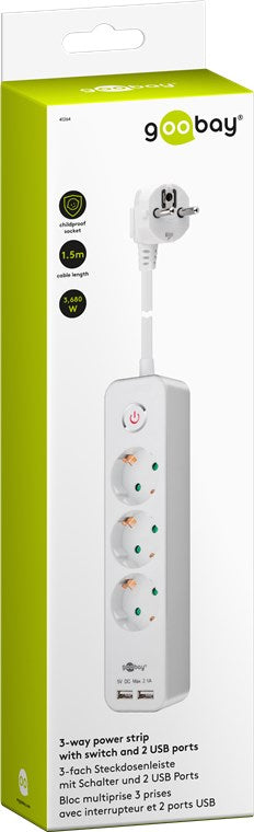Goobay | 41264 3-Way Power Strip with Switch and USB | Sockets quantity 3