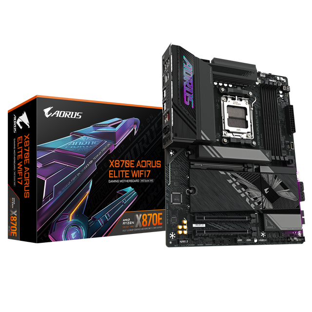 Gigabyte X870E A ELITE WIFI7 | Processor family AMD | Processor socket AM5 | DDR5 | Supported hard disk drive interfaces SATA, M.2 | Number of SATA connectors 4