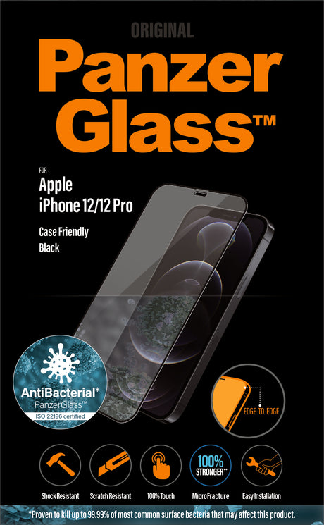 PanzerGlass | Apple | For iPhone 12/12 Pro | Glass | Black | 100% touch; The coating is non-toxic | Case Friendly