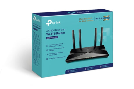 TP-LINK Archer AX1500 | AX1500 Wi-Fi 6 Router | 802.11n | 10/100/1000 Mbit/s | Ethernet LAN (RJ-45) ports 4 | Mesh Support No | MU-MiMO Yes | No mobile broadband | Antenna type Fixed