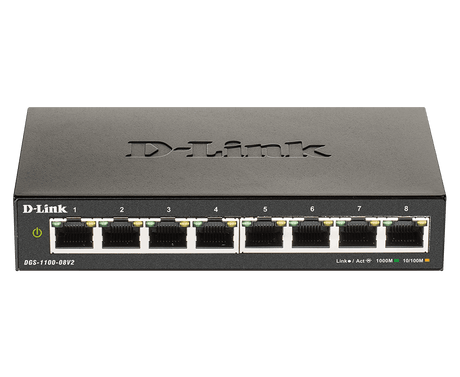 D-Link | Smart Gigabit Ethernet Switch | DGS-1100-08V2 | Managed | Desktop | Power supply type External | 24 month(s)