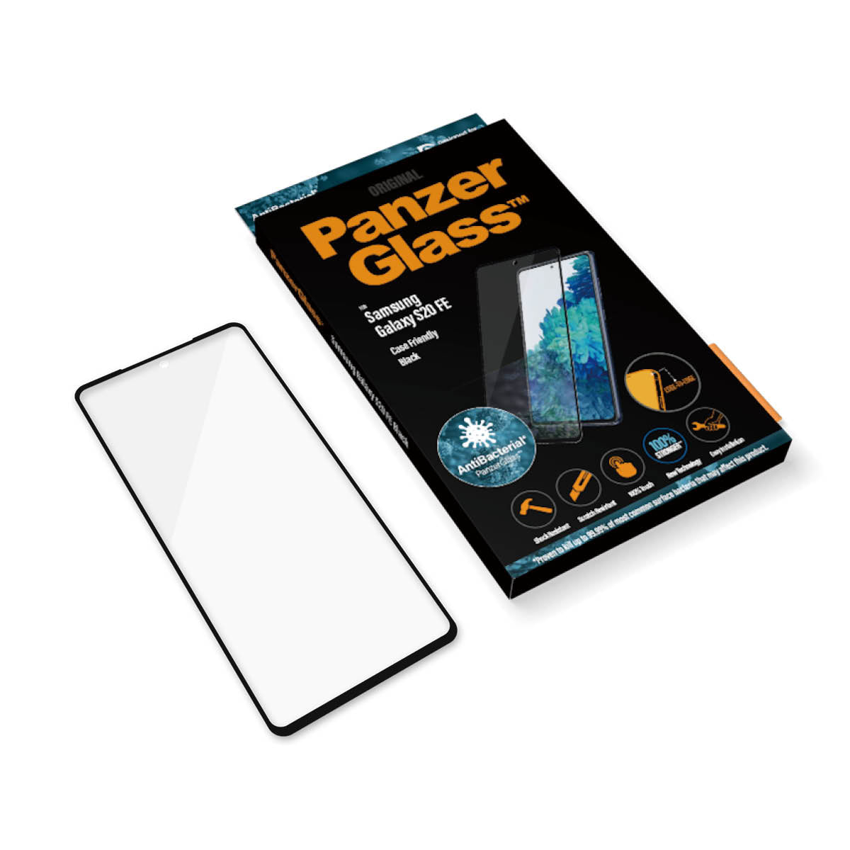 PanzerGlass | Samsung | Galaxy S20 FE CF | Glass | Black | Works with face recognition and is compatible with the in-screen fingerprint reader; Case Friendly | Clear Screen Protector