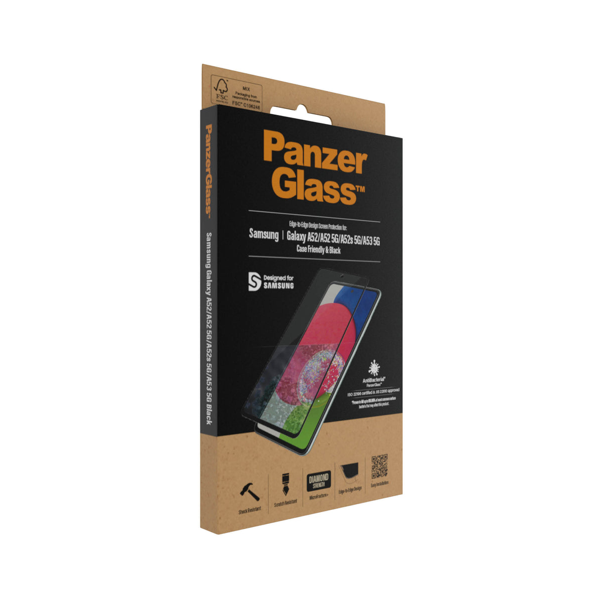 PanzerGlass | Samsung | Galaxy A52 | Black/Transparent | Antifingerprint screen protector
