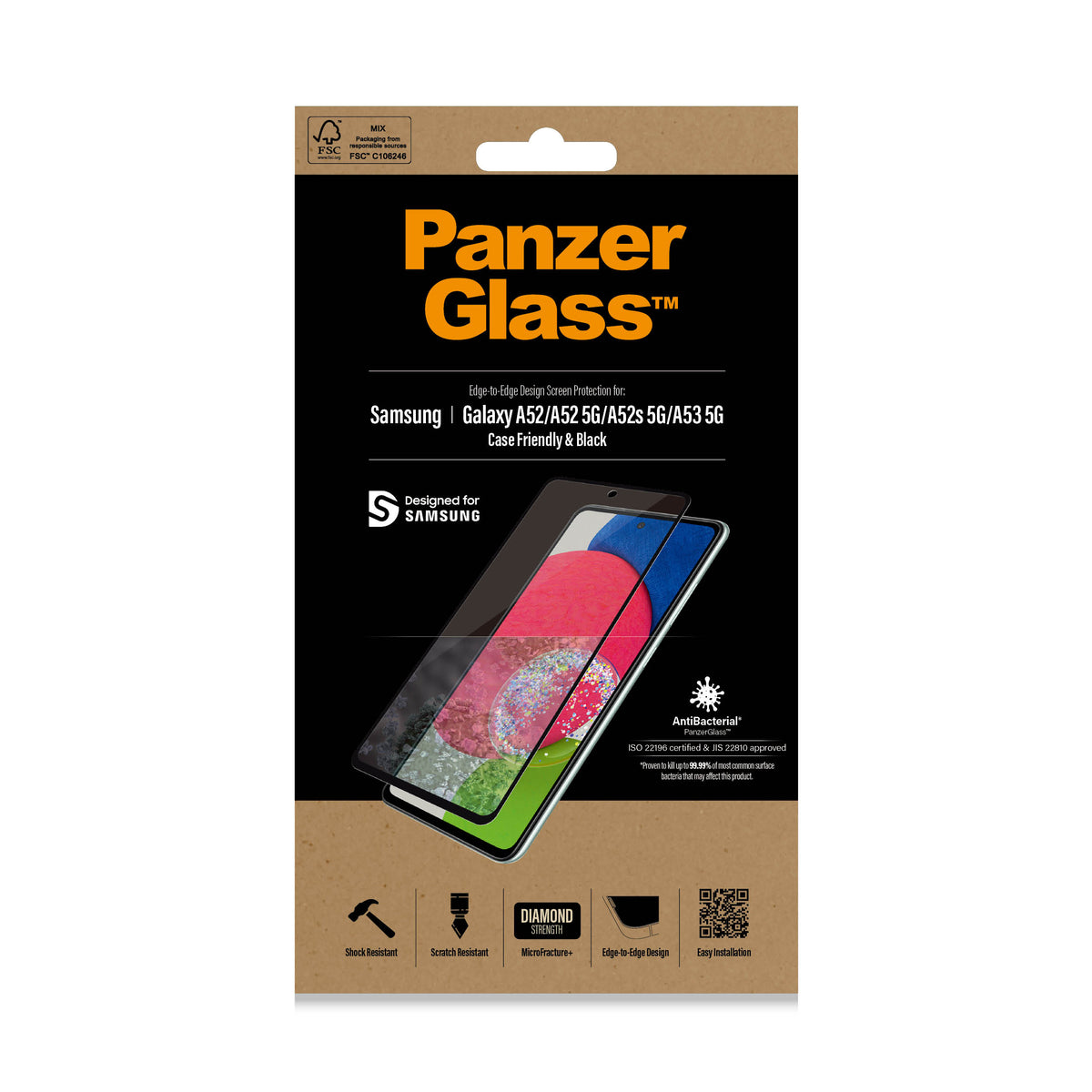 PanzerGlass | Samsung | Galaxy A52 | Black/Transparent | Antifingerprint screen protector