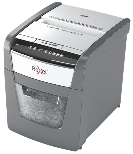 Rexel Optimum AutoFeed+ 50X Dokumentų naikiklis Cross cut shredding 4x28mm P-4 20L 55dB, Pilka/Juoda