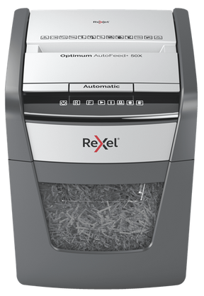 Rexel Optimum AutoFeed+ 50X Dokumentų naikiklis Cross cut shredding 4x28mm P-4 20L 55dB, Pilka/Juoda