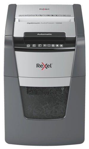 Rexel Optimum AutoFeed+ 100M Dokumentų naikiklis Micro-cut shredding 2x15mm P-5 34L 55dB, Grey/Black