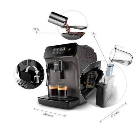 Philips | Espresso Coffee maker Series 1200 | EP1224/00 | Pump pressure 15 bar | Built-in milk frother | Fully automatic | 1500 W | Light Gray