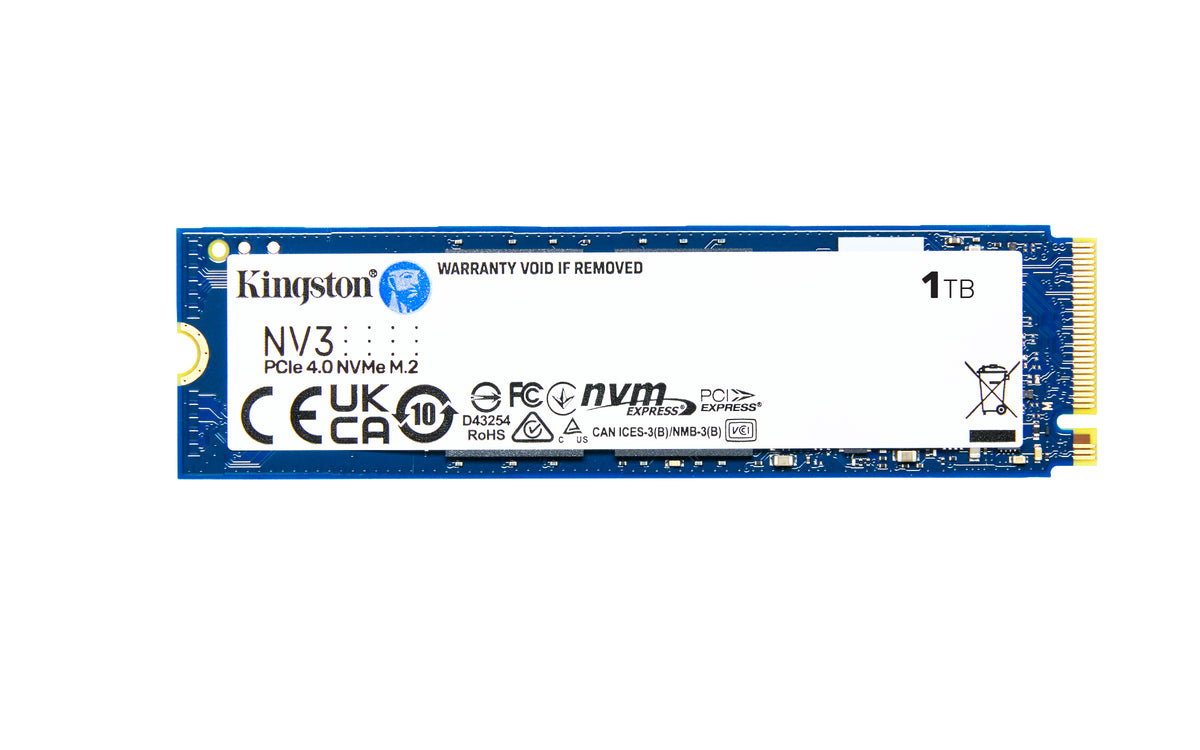 Kingston SSD | NV3 | 1000 GB | SSD form factor M.2 2280 | Solid-state drive interface PCIe NVMe Gen 4.0 (x4) | Read speed 6000 MB/s | Write speed 4000 MB/s