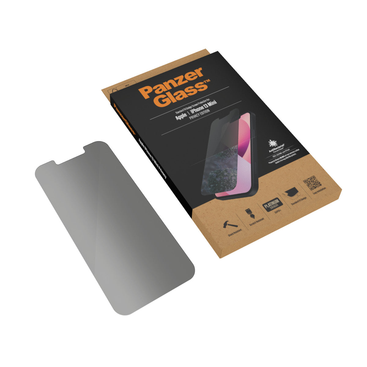 PanzerGlass | Apple | iPhone 13 Mini | Tempered glass | Black | Crystal clear; Resistant to scratches and bacteria; Shock absorbing; Easy to install | Privacy Screen Protector