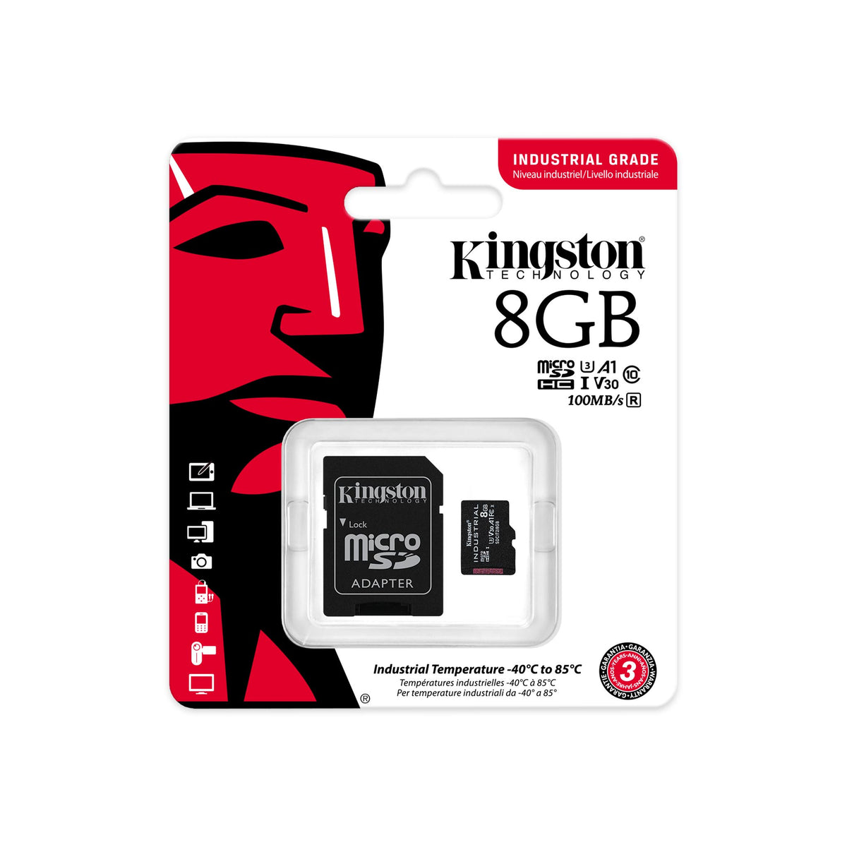 Kingston | UHS-I | 8 GB | microSDHC/SDXC Industrial Card | Flash memory class Class 10, UHS-I, U3, V30, A1 | SD Adapter