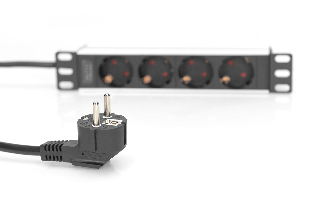 Digitus | 10” Socket Strip with Aluminum Profile, 4-way safety sockets | DN-95418