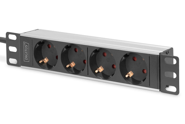 Digitus | 10” Socket Strip with Aluminum Profile, 4-way safety sockets | DN-95418