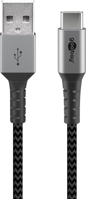 Goobay | USB-C to USB-A Textile Cable with Metal Plugs | 49296 | USB-C to USB-A